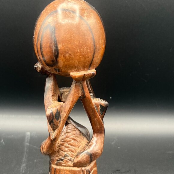 Vintage 1970s Wooden Hand Carved African Unity Globe Statue - Picture 1 of 4